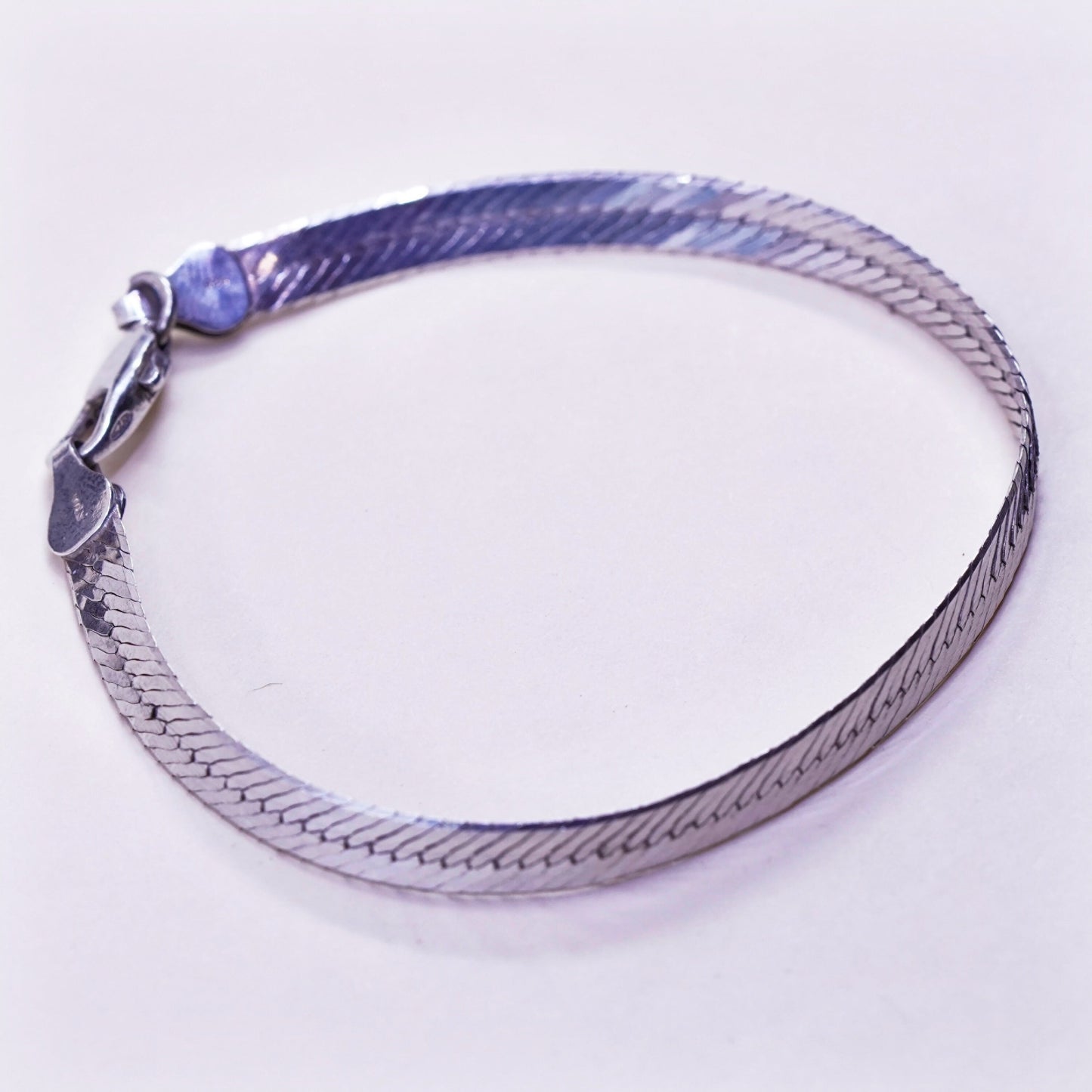 7”, 6mm, Vintage sterling silver herringbone bracelet, Italy 925 chain