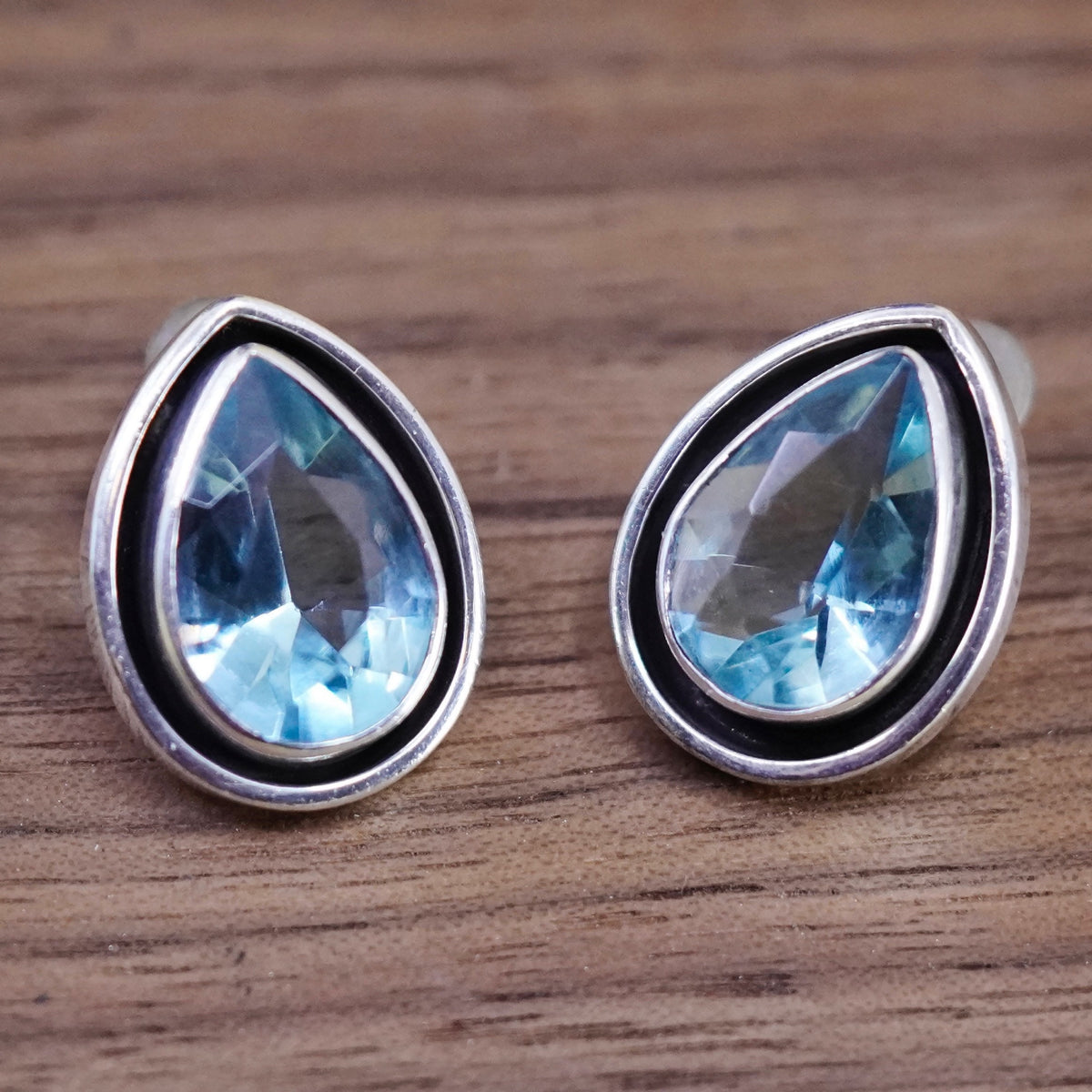 Vintage Sterling 925 silver handmade studs, teardrop topaz earrings