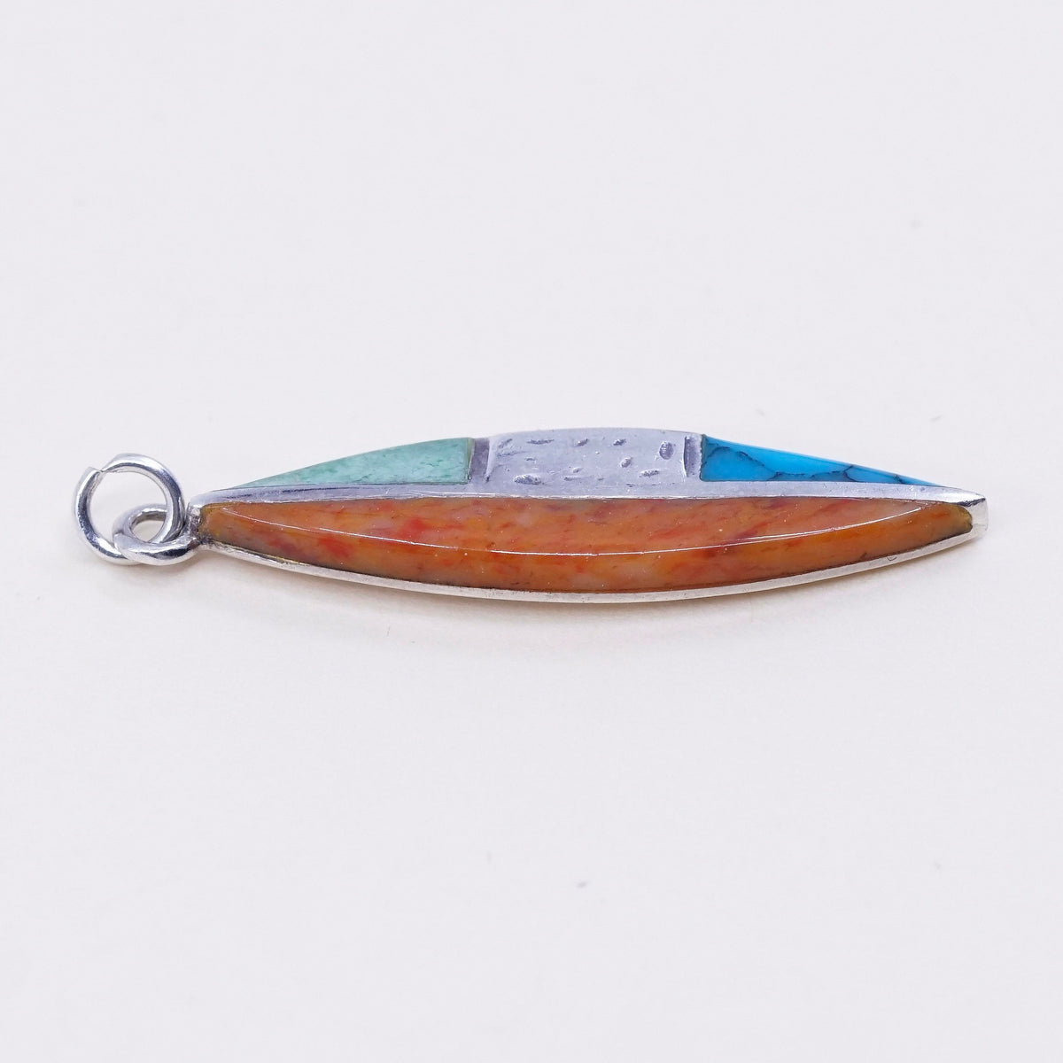 vtg sterling silver pendant, Native American, 925 charm w/ turquoise N coral