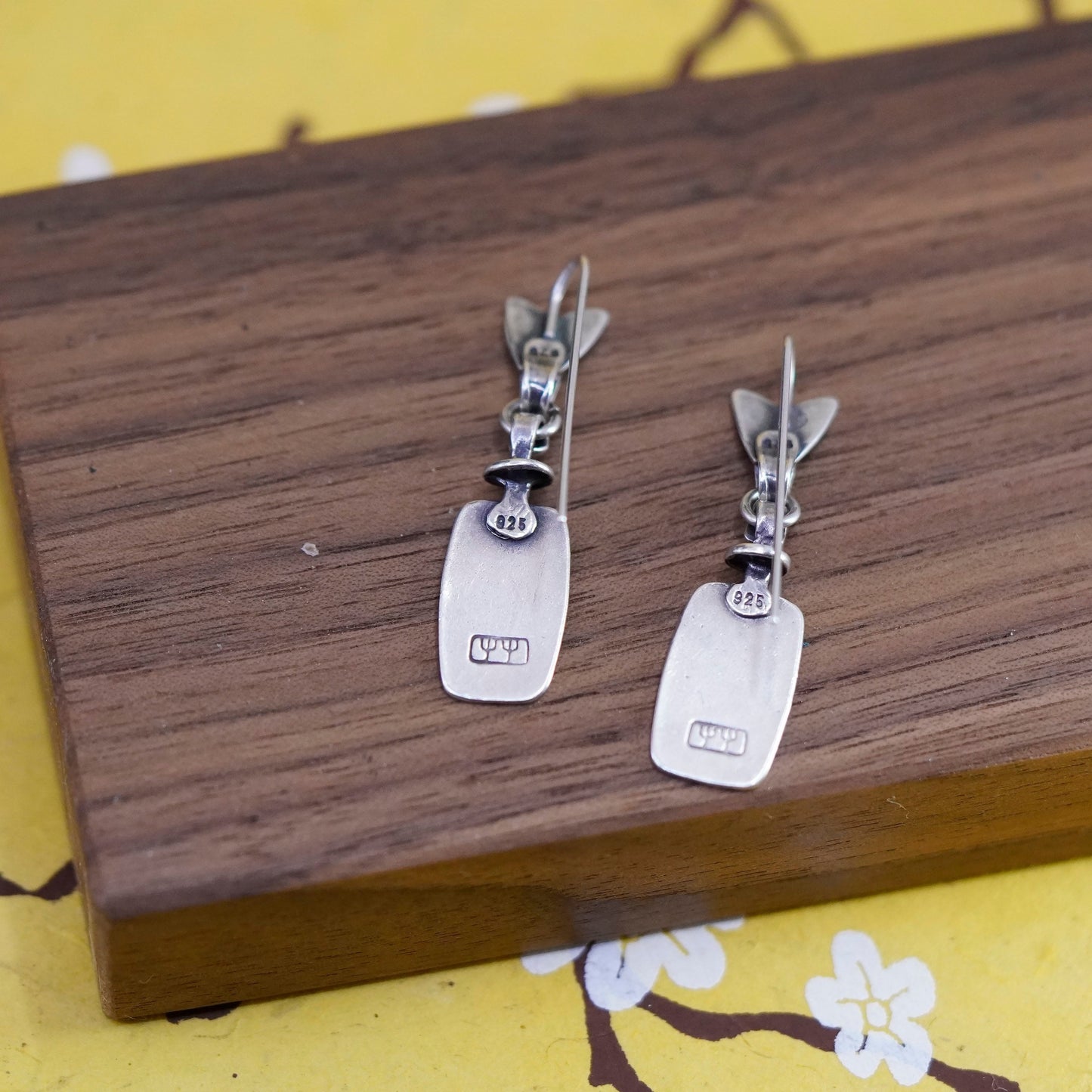 Vintage Sterling silver handmade earrings, modern 925 rectangular tag