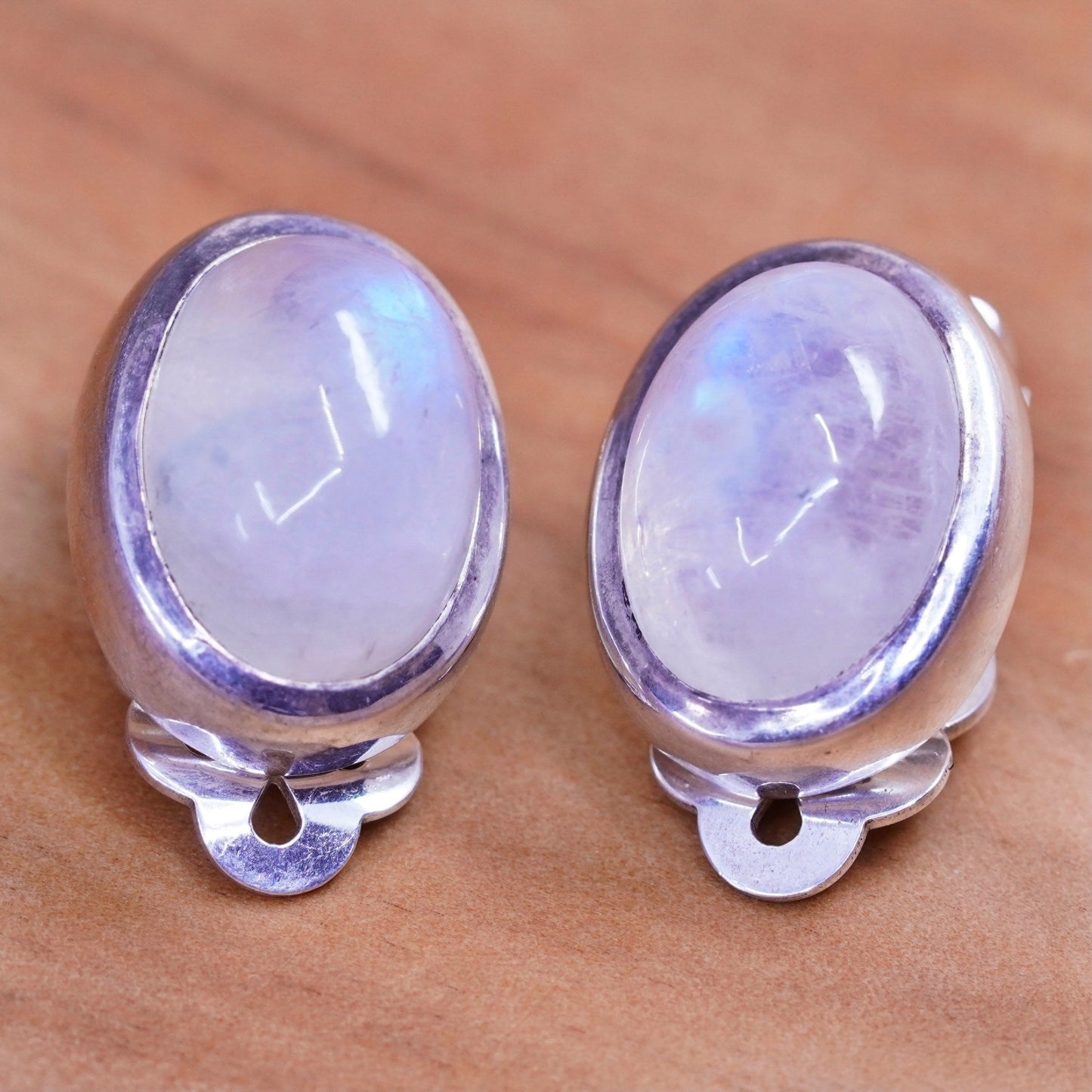 mexico Sterling silver handmade clip on, 925 modern earrings with moonstone
