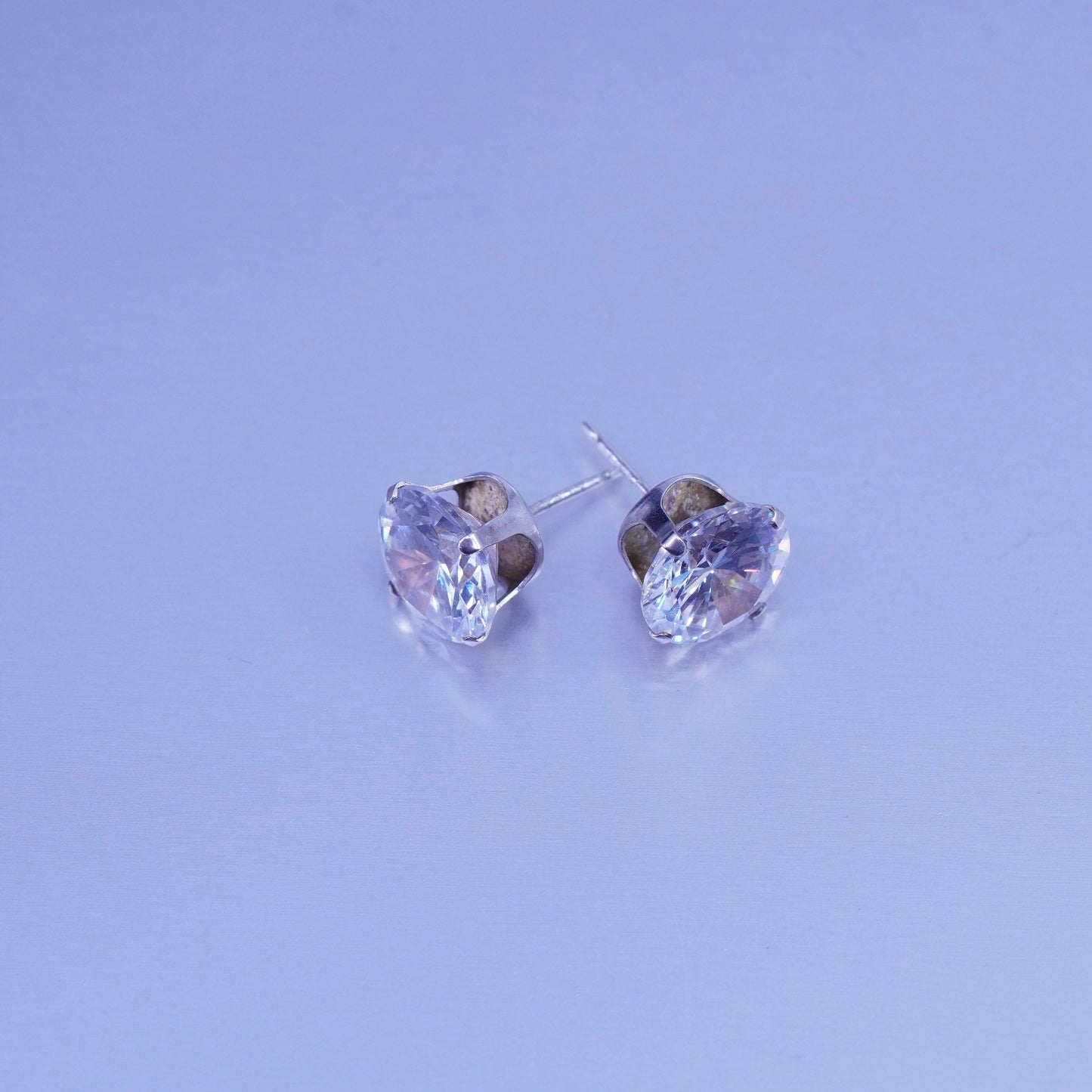 10mm Vintage Sterling 925 silver earrings, studs with round Cz inlay,