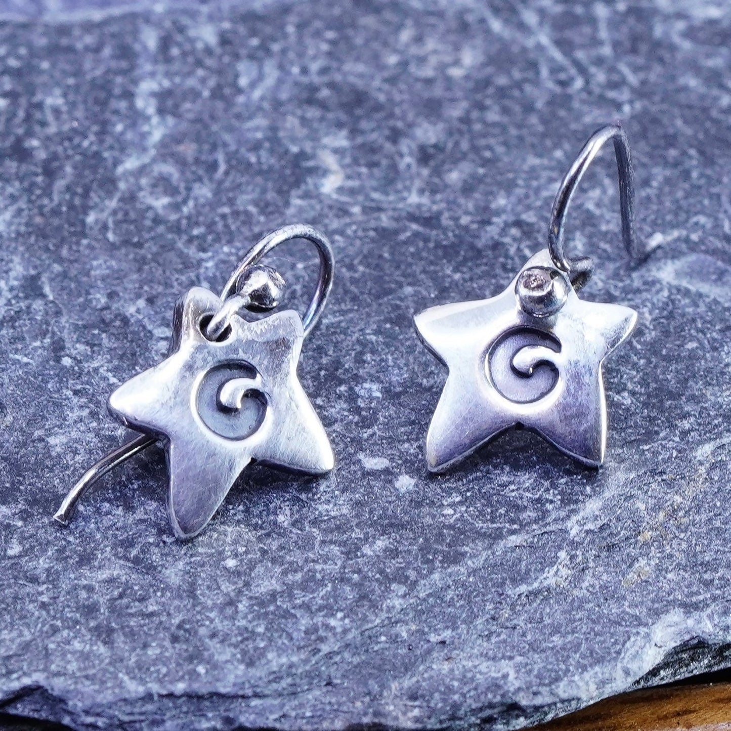 Vintage Sterling silver handmade earrings, Mexican 925 shooting star with “C”