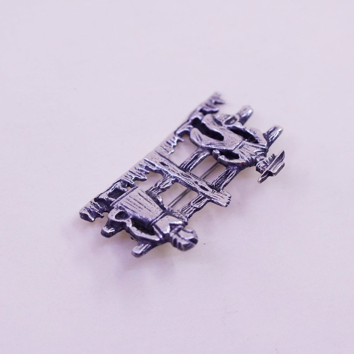 Vintage Sterling silver handmade brooch, 925 farmer pin