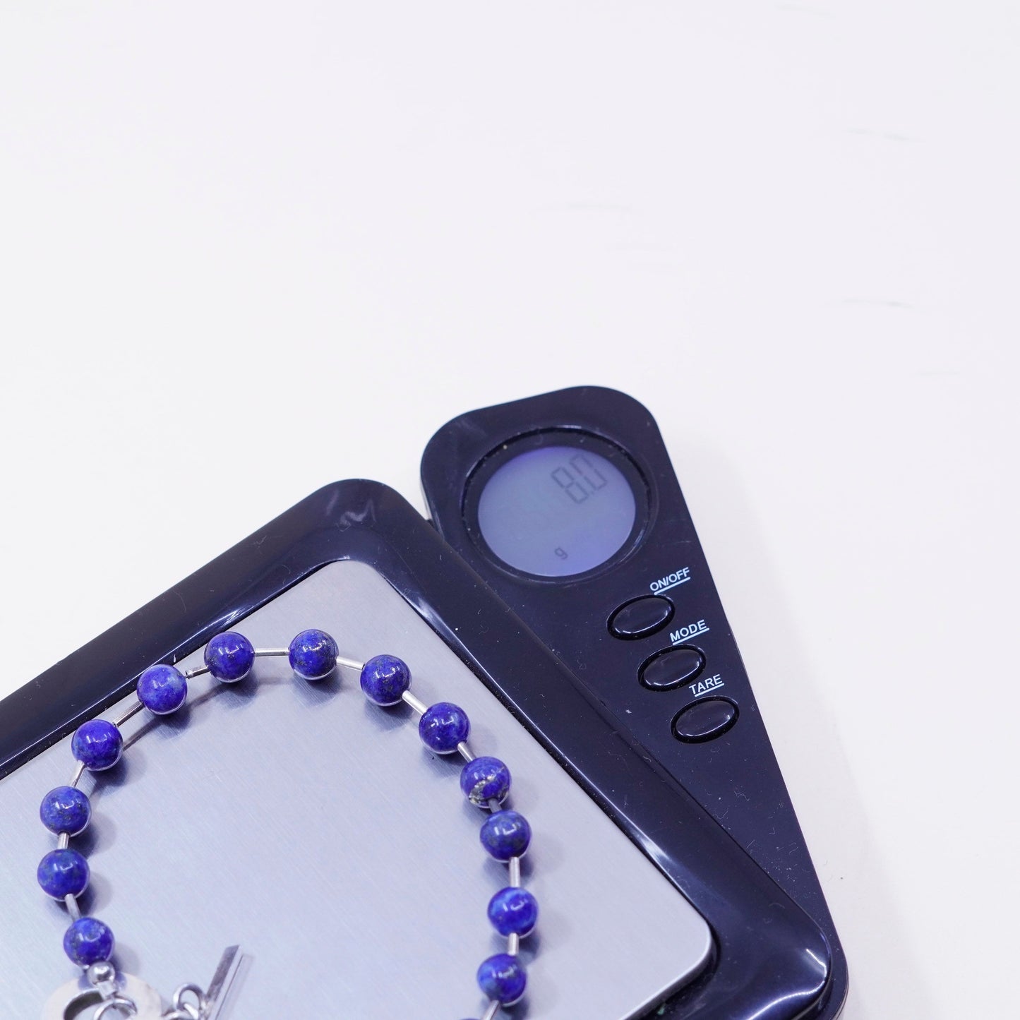7”, Vintage Sterling 925 silver bracelet with square shaped lapis lazuli beads