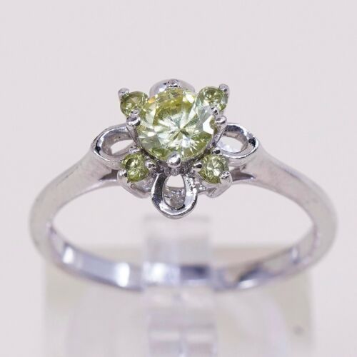 Sz 8, Vtg Sterling Silver handmade Ring, 925 Silver W/ Round Cut citrine