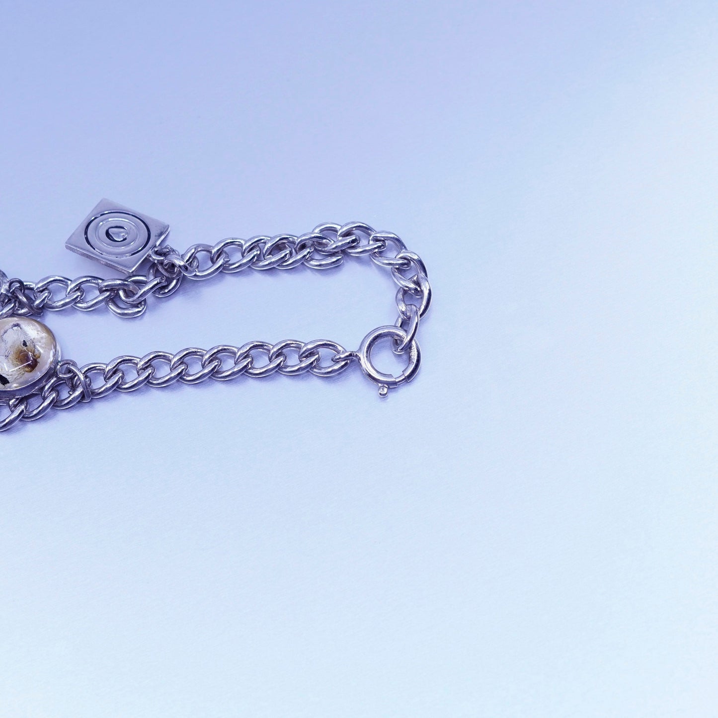 6.5”, Italy Sterling 925 silver bracelet, curb chain heart cross key dog charm