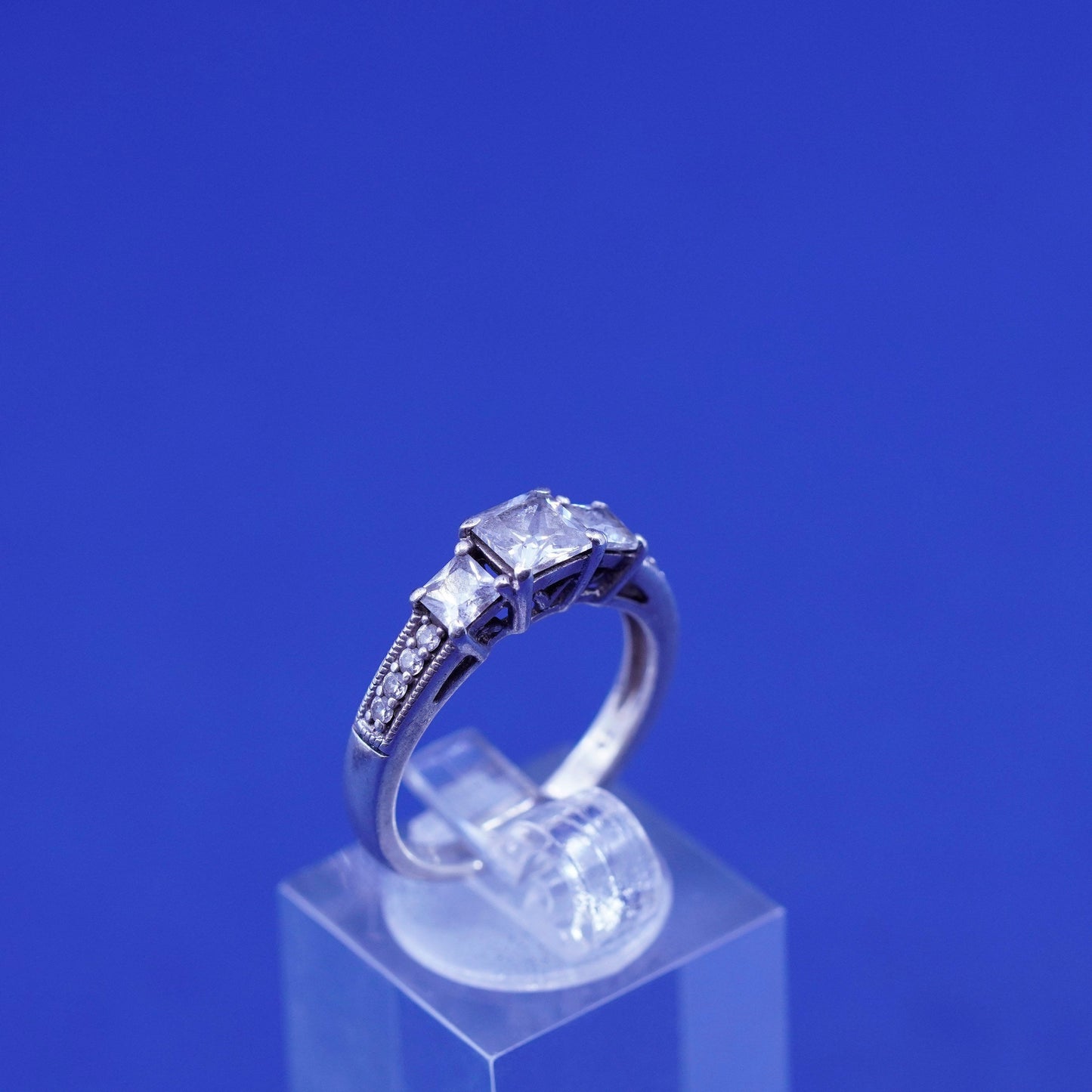 Size 7, vintage Sterling 925 silver ring with cluster crystal, engagement ring