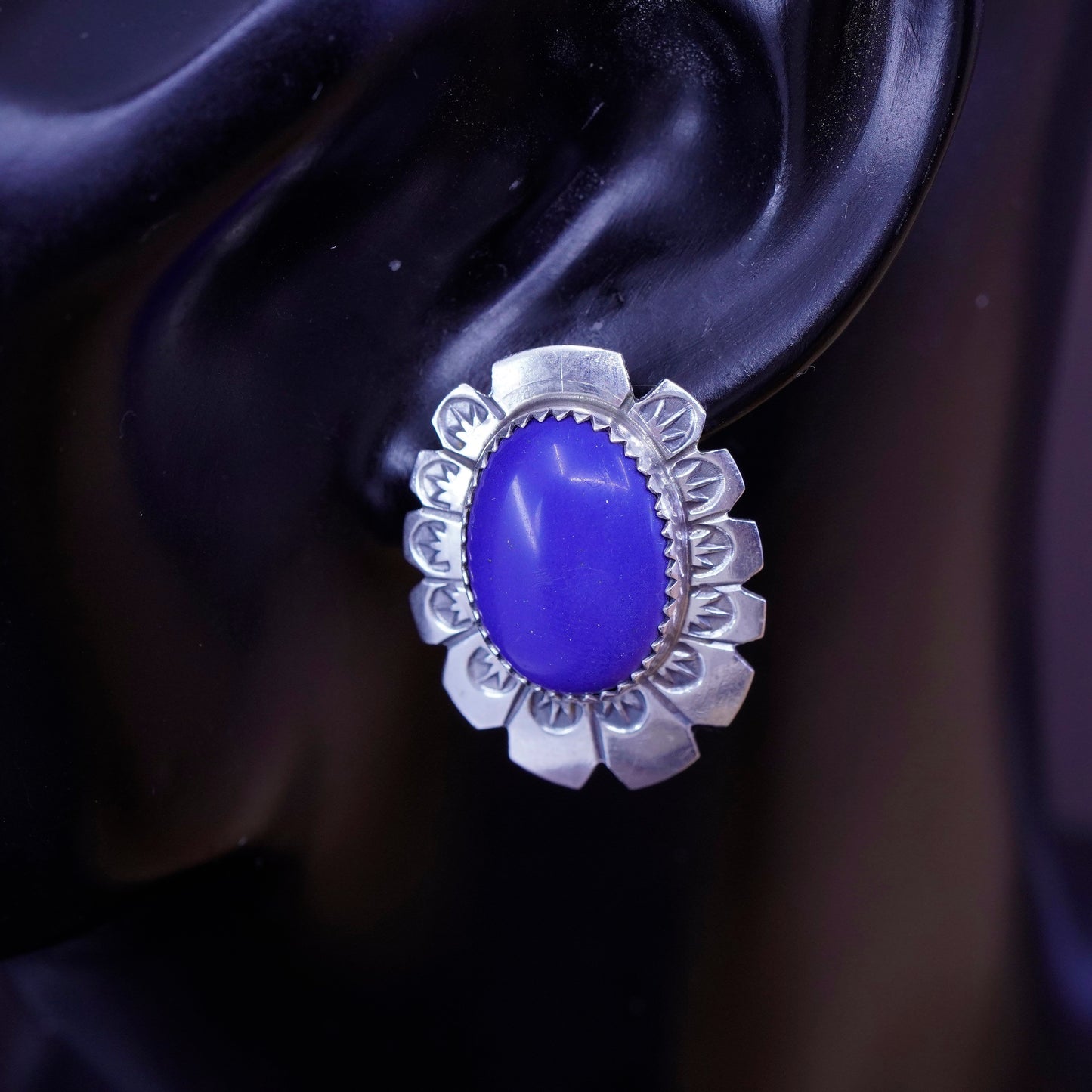 Native American Arthur Platero Sterling silver earrings, 925 lapis lazuli studs