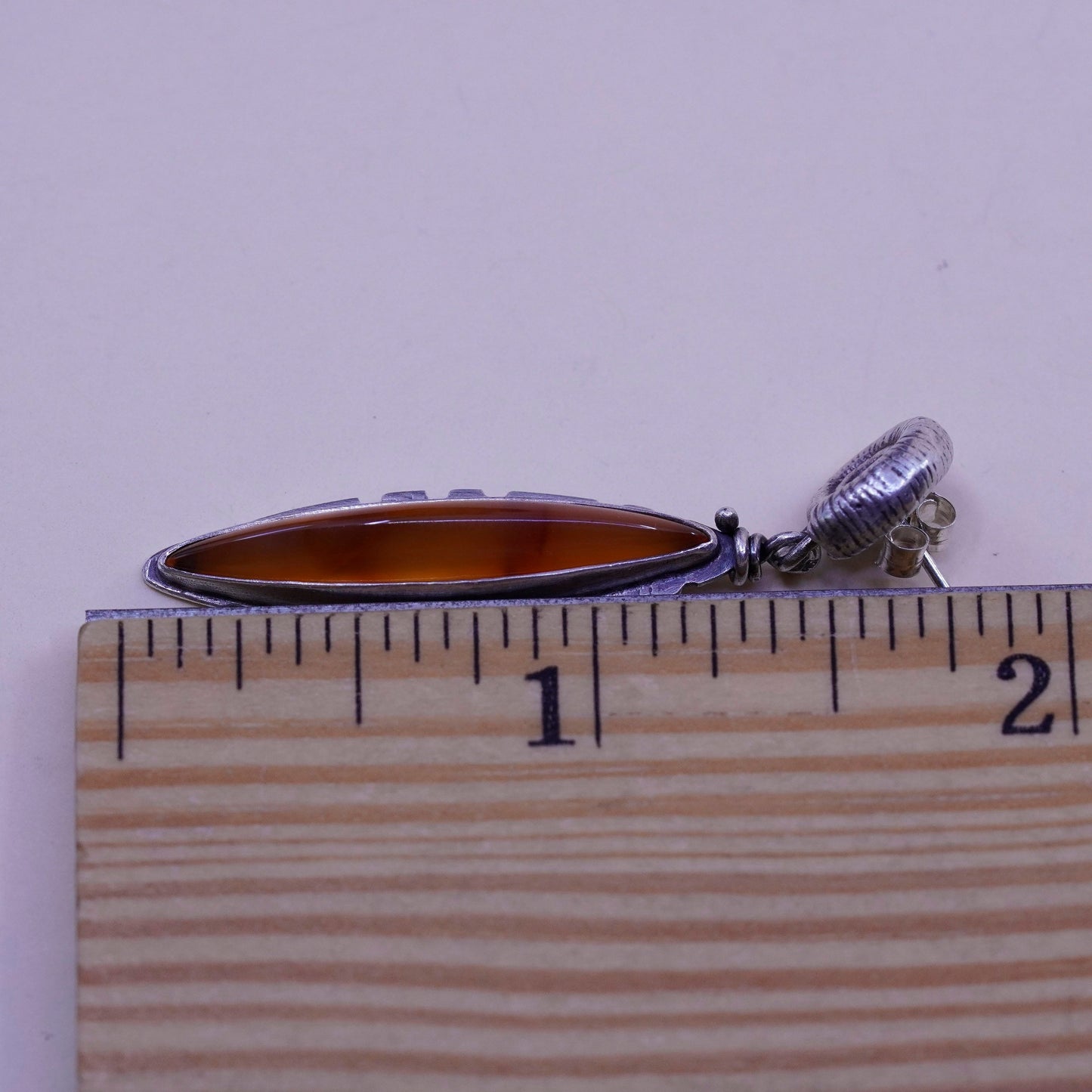 Vintage sterling 925 silver handmade shell earrings with Marquise honey Amber