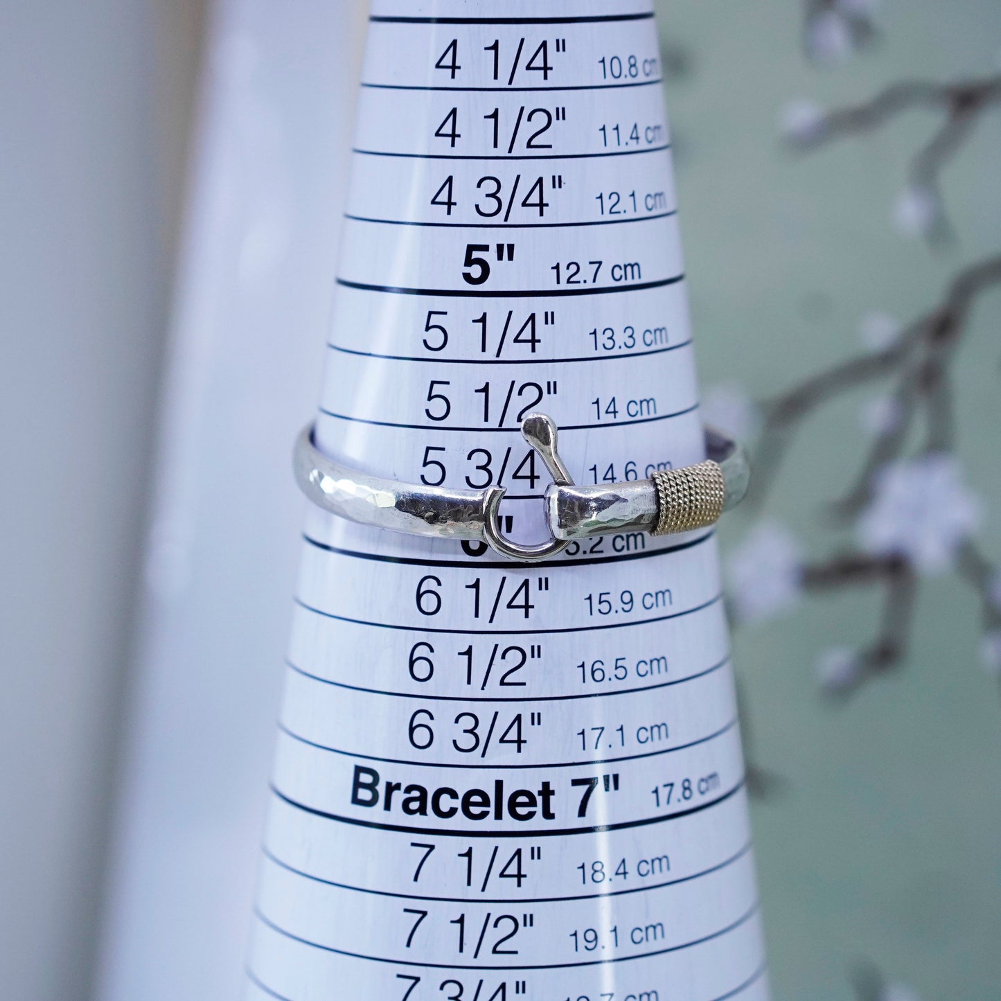 6”, 14K gold wired Sterling 925 silver bracelet, two tone horseshoe bangle