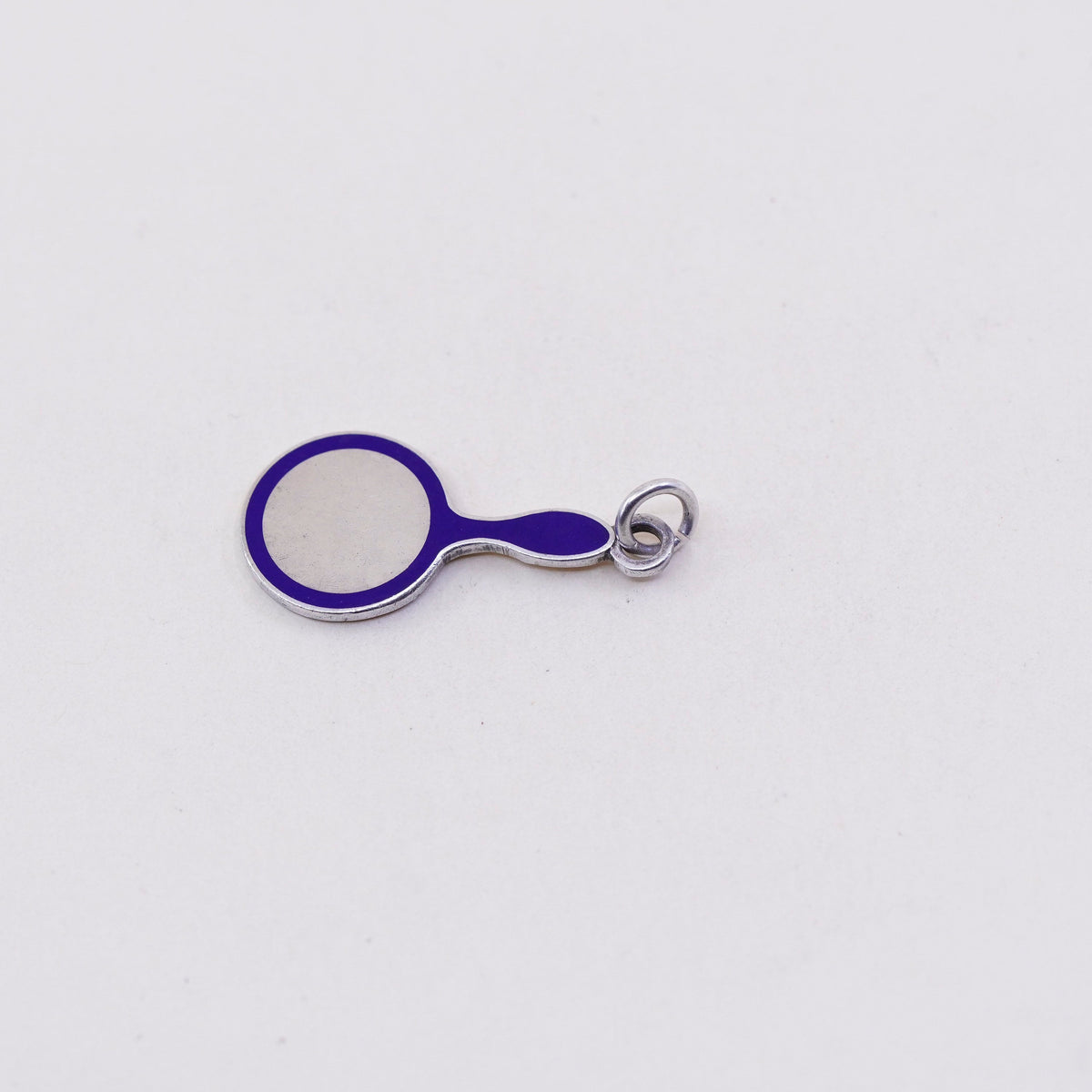 Vintage sterling silver pendant, 925 handmade blue mirror charm