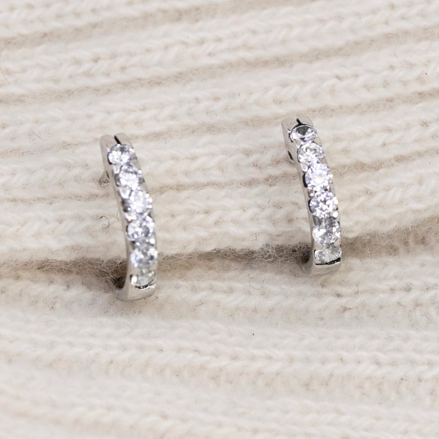 0.5”, Vintage sterling silver earrings, 925 hoops, huggie, with cz