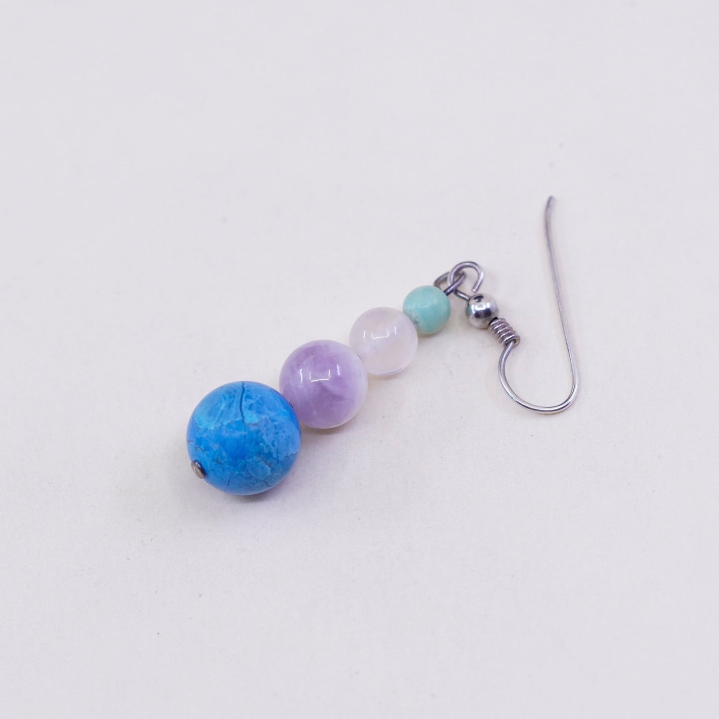 sterling 925 silver handmade earrings w/ turquoise crystal and amethyst beads
