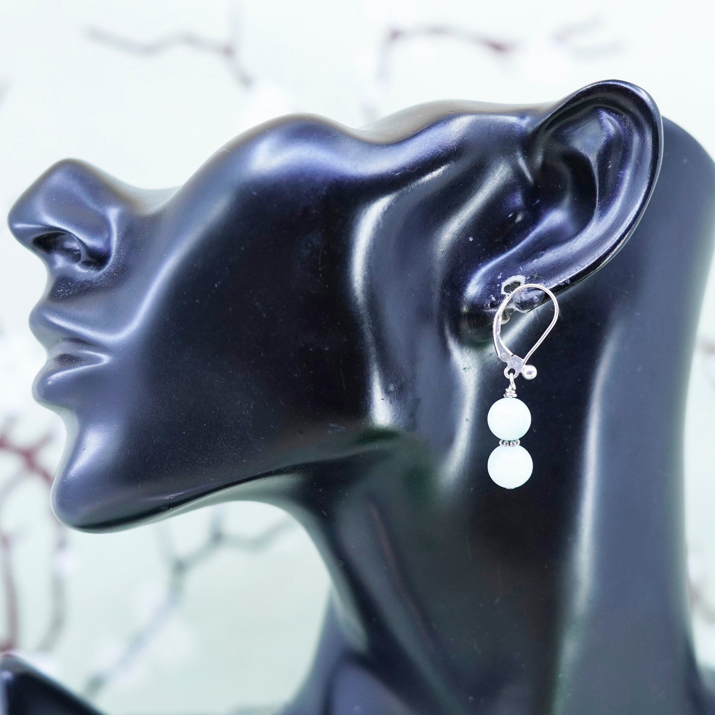 Vintage sterling silver handmade earrings, 925 hooks with jade
