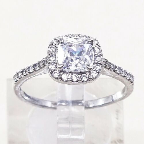 Sz 8.25, Vtg Sterling silver Engagement ring, 925 silver band W/ CZ