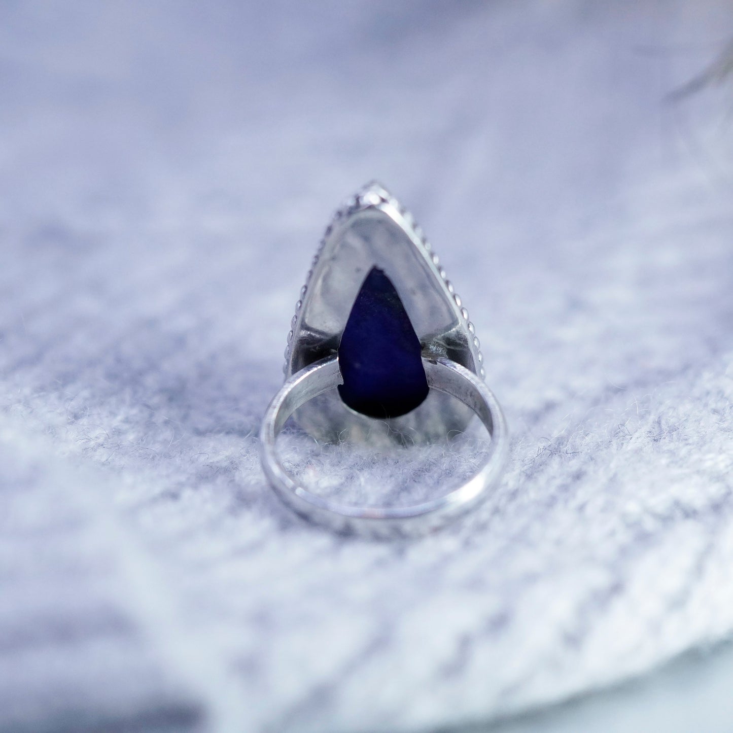 Size 8, Sterling 925 silver handmade ring with teardrop lapis lazuli and beads
