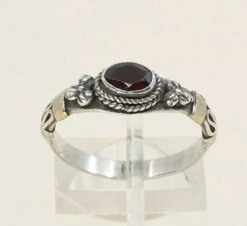 Sz 7.25, Vtg two tone 10K Sterling Silver Handmade Ring w/ Ruby N Beads