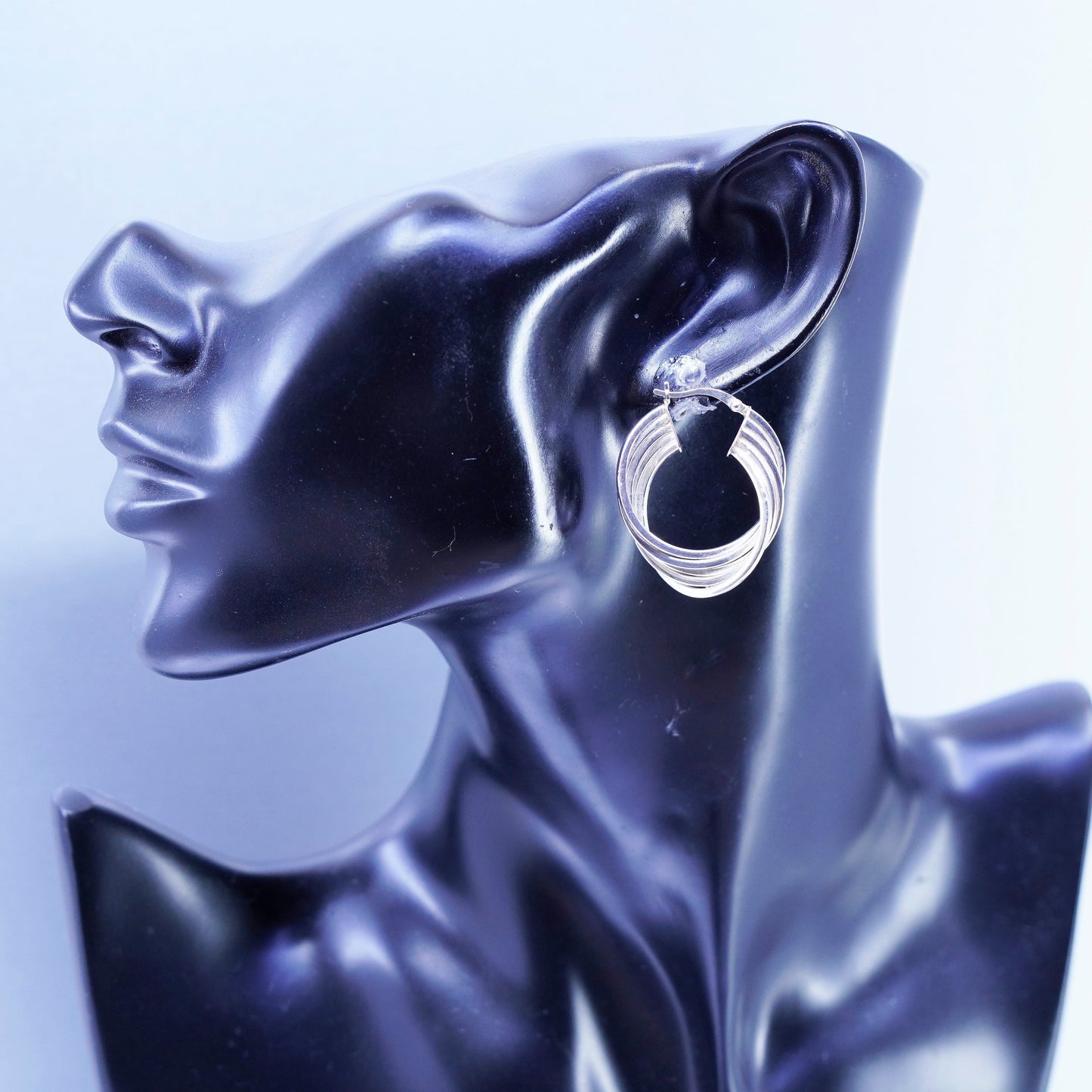 1.25”, vintage Sterling silver handmade earrings, 925 twisted hoops