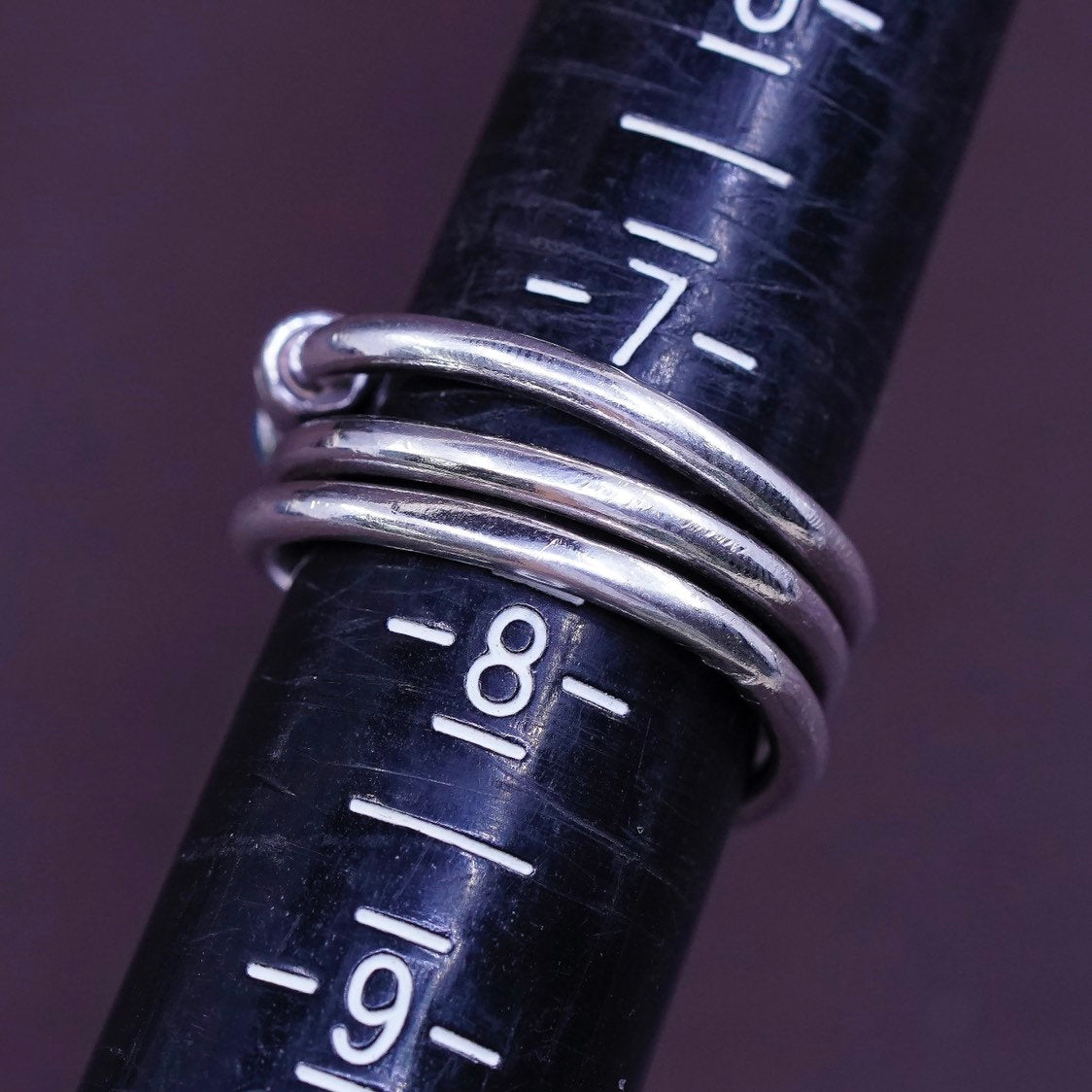 sz 7.5, vtg Sterling silver handmade ring, mexico 925 wrap band w/ blue crystal