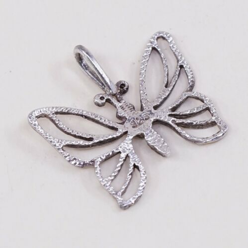 Vintage Sterling Silver Heart Pendant, Solid 925 Butterfly W/ Pearl Details