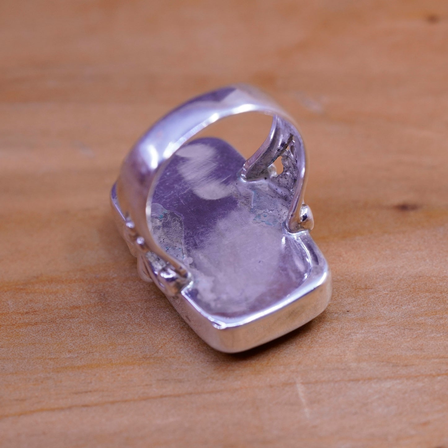 Size 7, vintage Sterling 925 silver handmade ring with landscape jasper