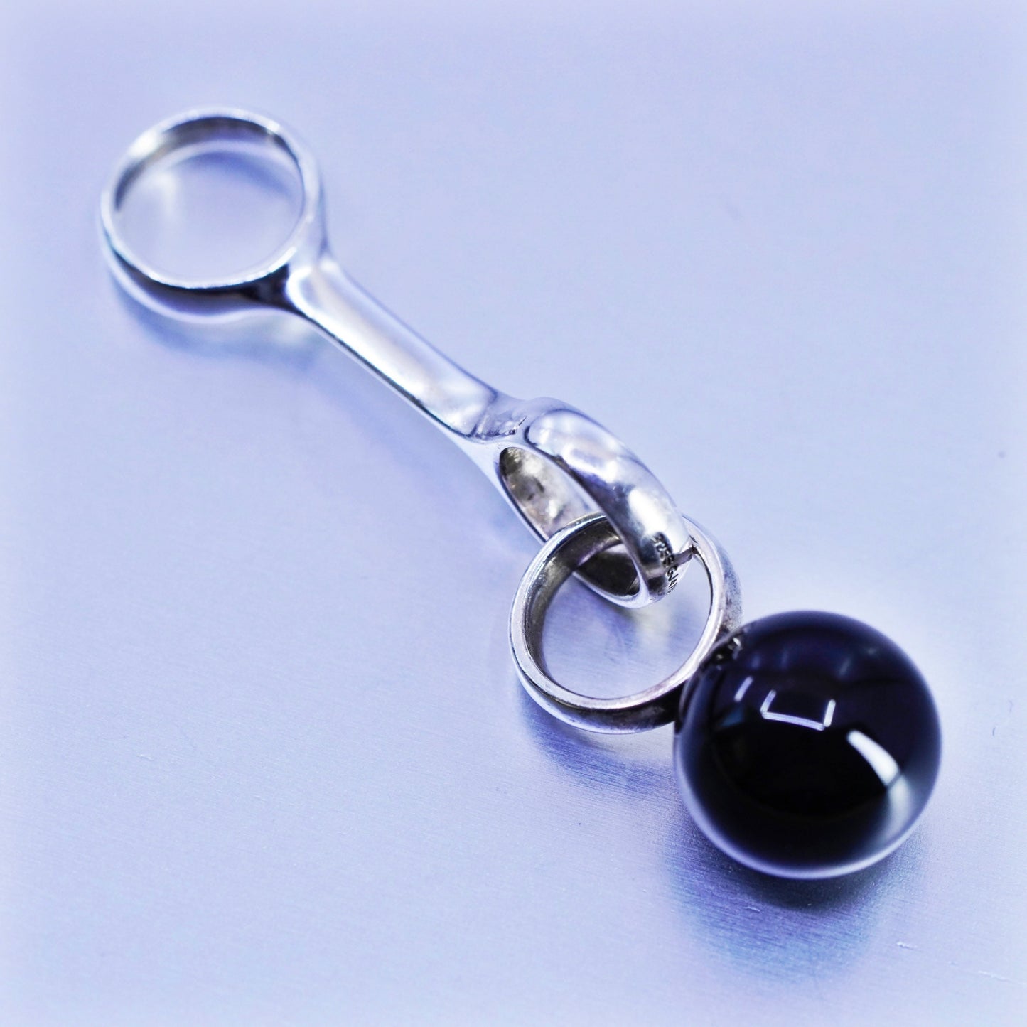 antique modern sterling 925 silver handmade pendant with round obsidian bead