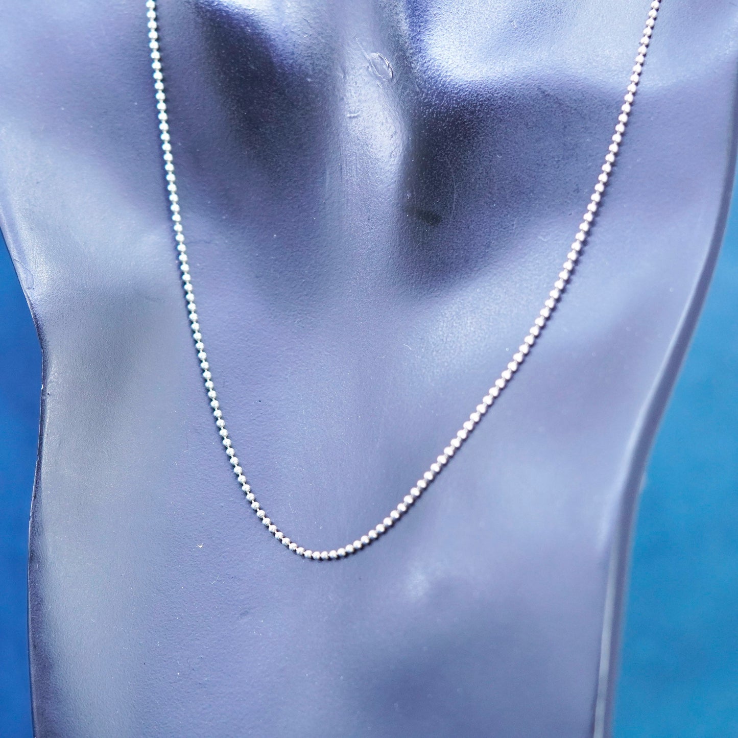 18”, 1mm, vintage Sterling silver handmade necklace, 925 beads chain