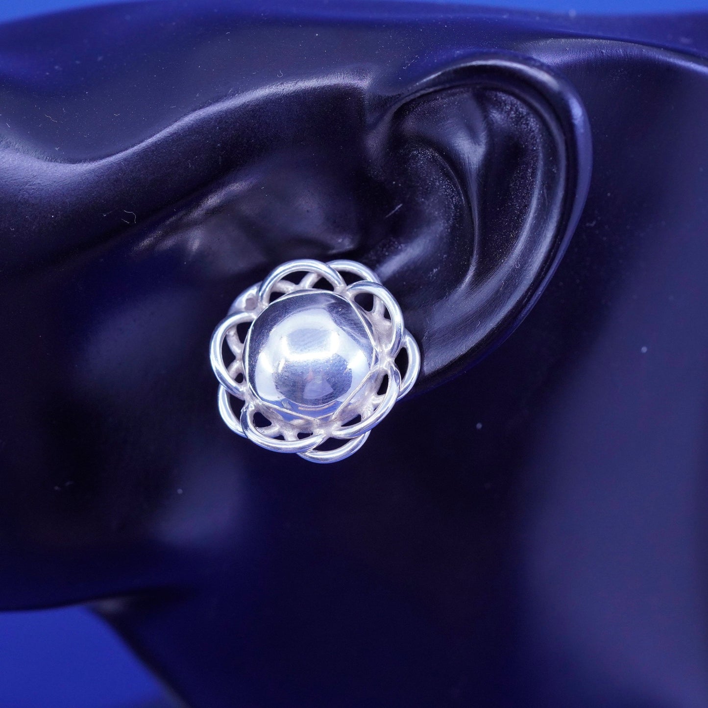 Vintage Mexico Sterling silver handmade earrings, 925 flower studs