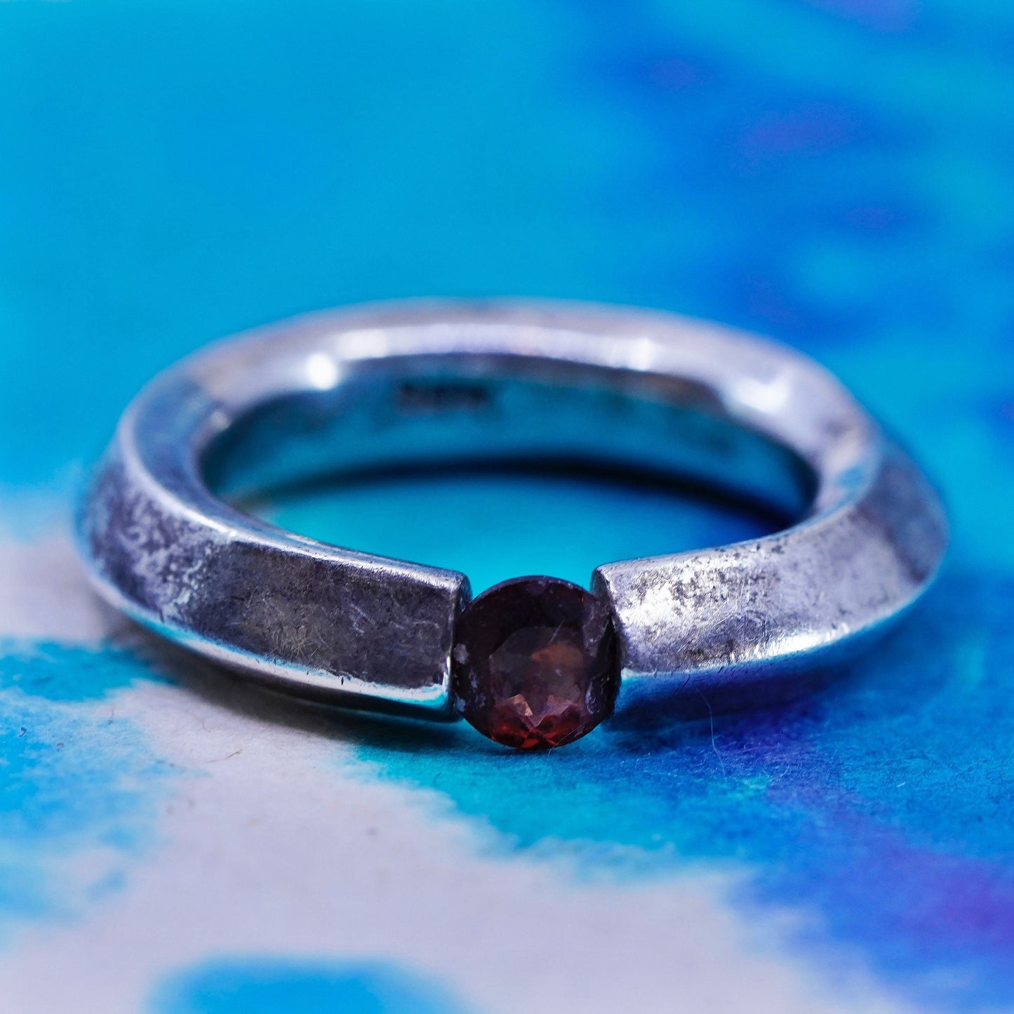 Size 7.25, vintage Sterling 925 silver handmade ring, 925 stackable band ruby