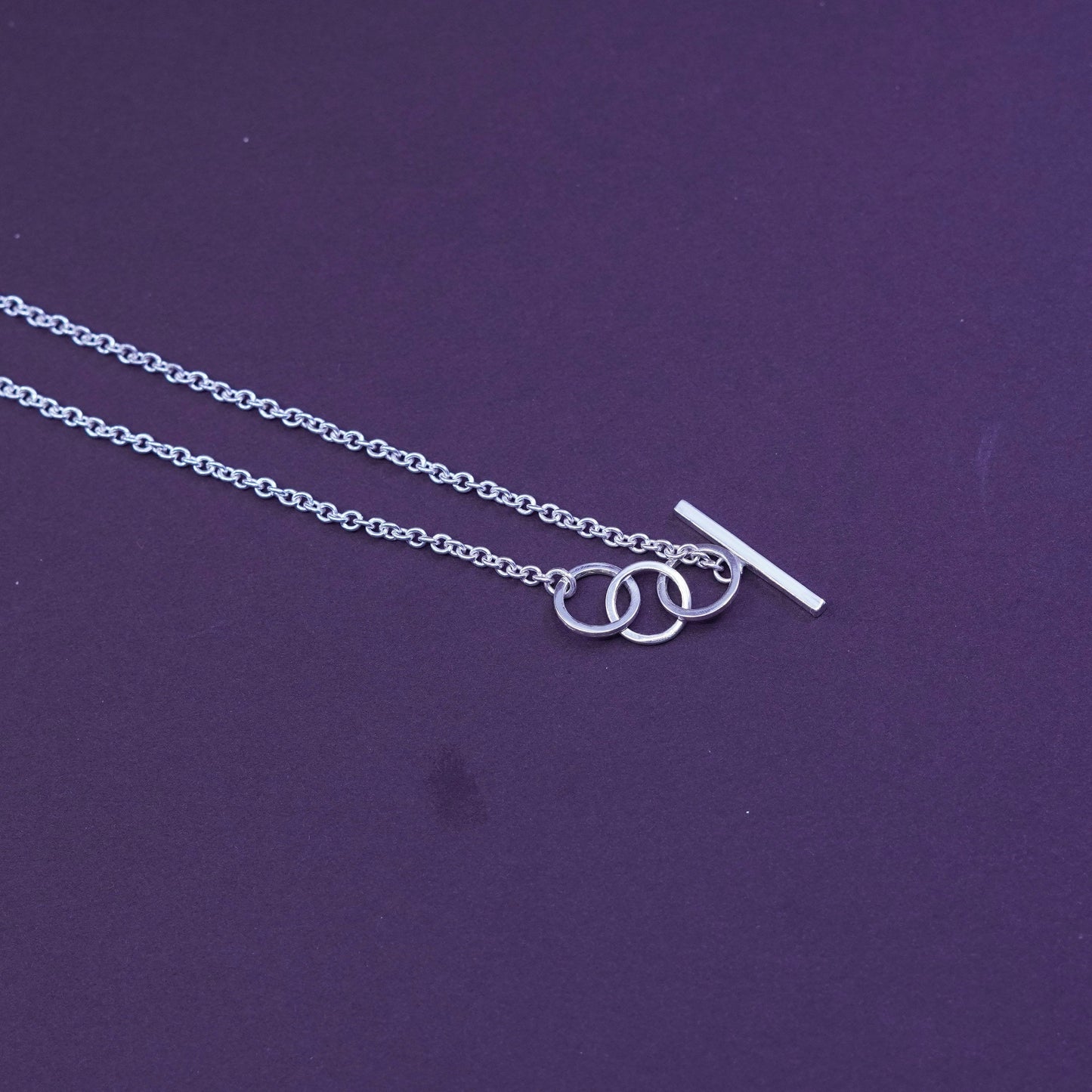 16”, vintage Sterling silver necklace, 925 circle chain cluster circle pendant