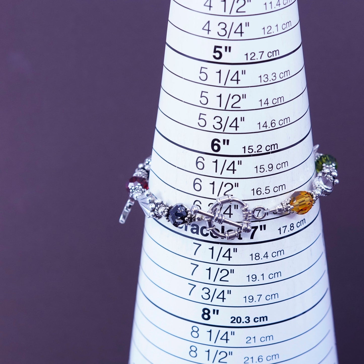 6.75”, Sterling silver beads bracelet, 925 beads w/ crystal N cross fish charms