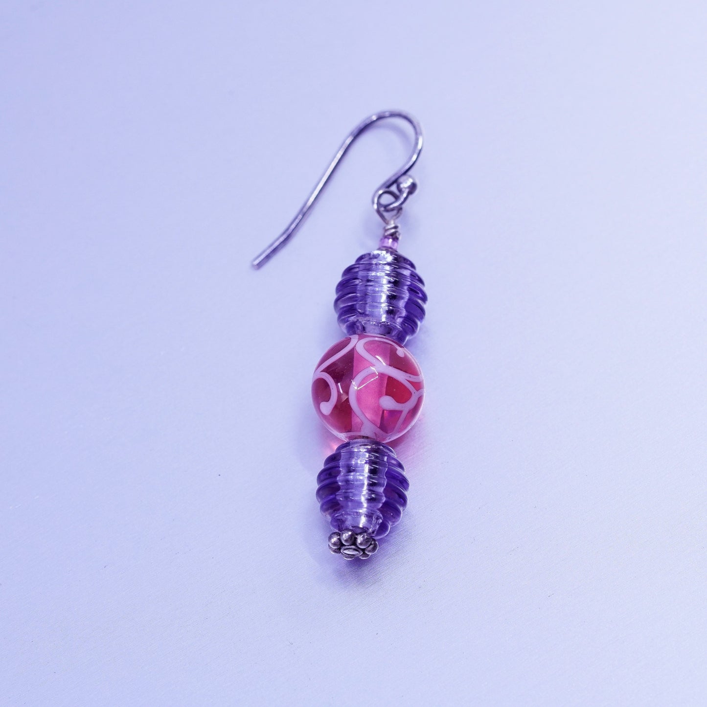 Vintage Sterling 925 silver earrings with artisan purple pink glass beads