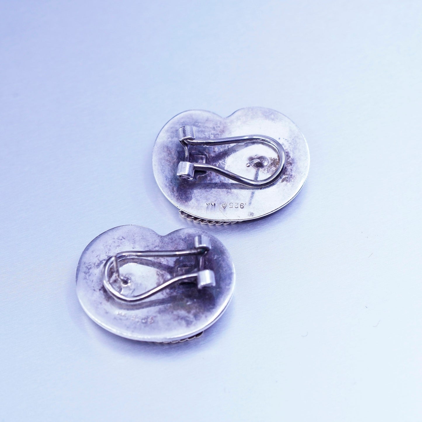 Vintage designer 14K cable swirly Sterling 925 silver handmade earrings, studs