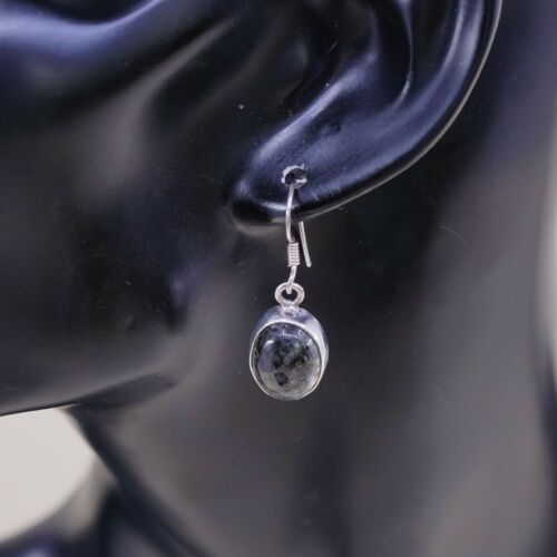 Vtg Sterling Silver Handmade Earrings, 925 Dangles W/ Oval Quartz, Stamped 925