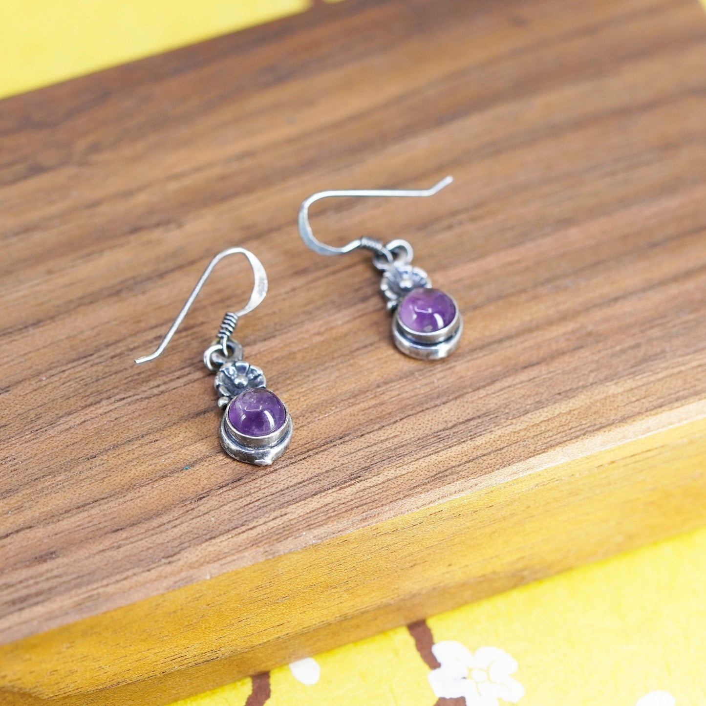 Vintage Sterling 925 silver handmade flower earrings with amethyst