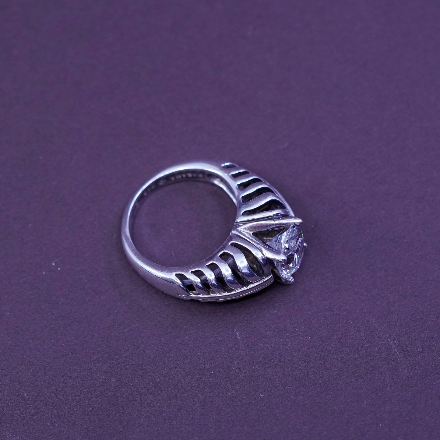 Size 6, Vintage kabana Sterling Silver Handmade ring, 925 ribbed band with Cz