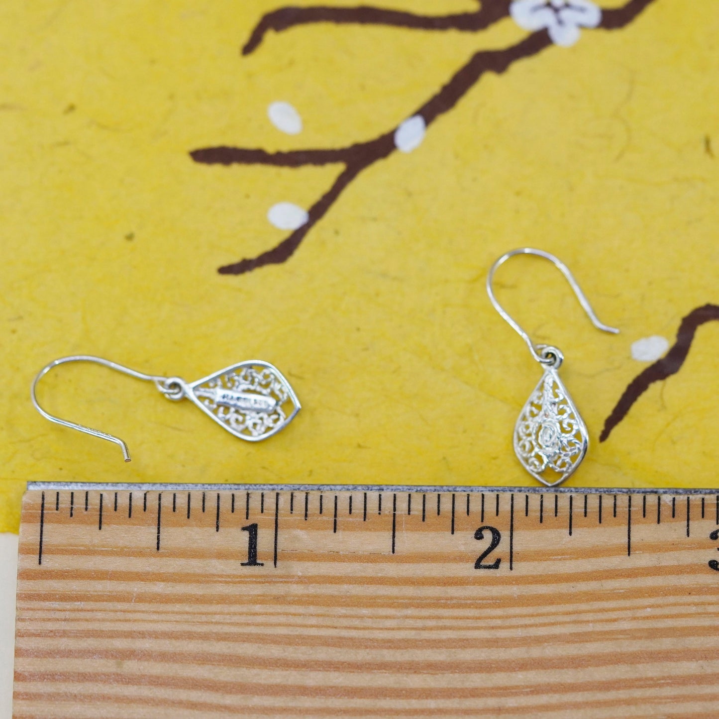 Vintage Sterling silver handmade earrings, 925 Filigree teardrop dangle