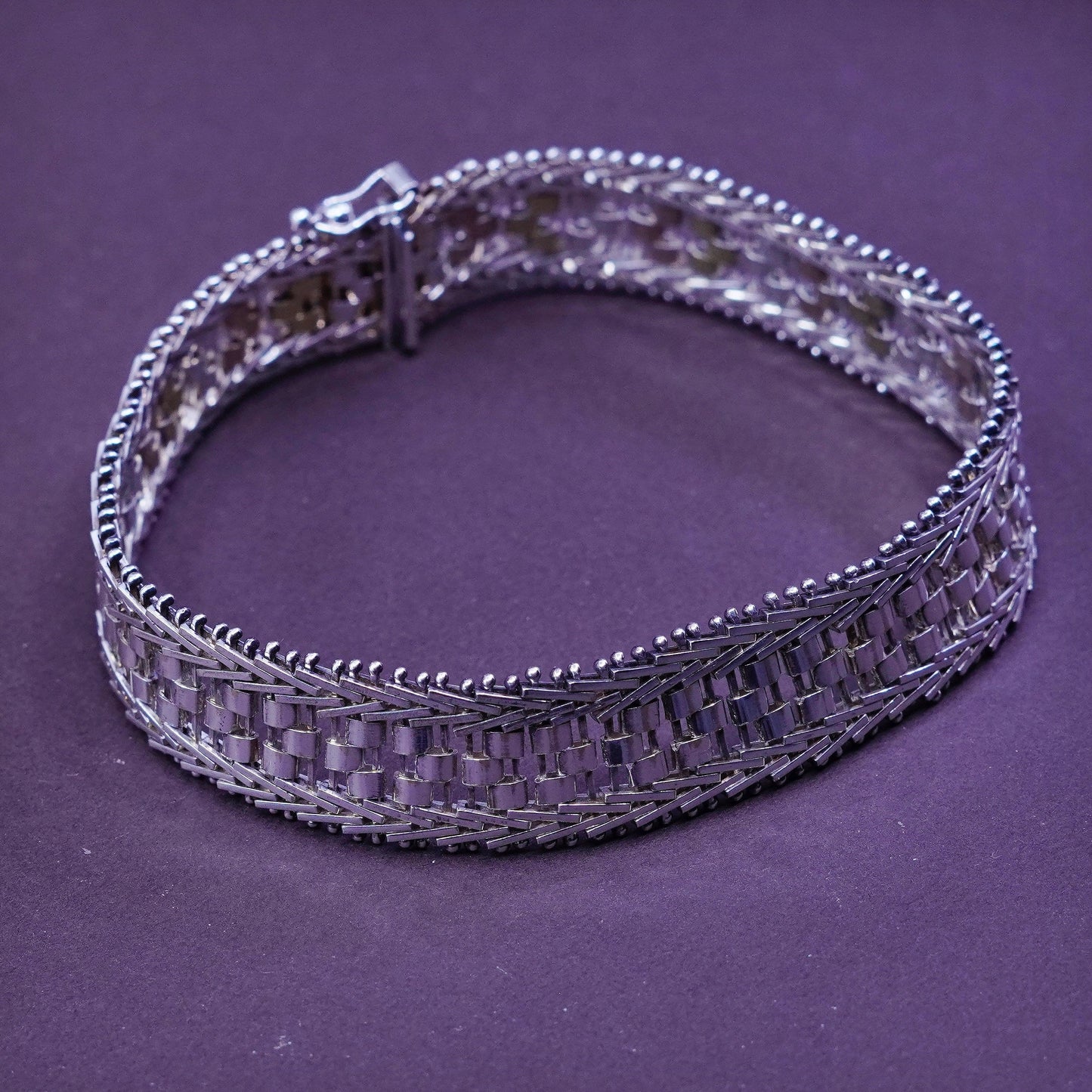 6.75”, 15mm, vtg milor sterling silver bracelet, italy 925 fancy wheat links