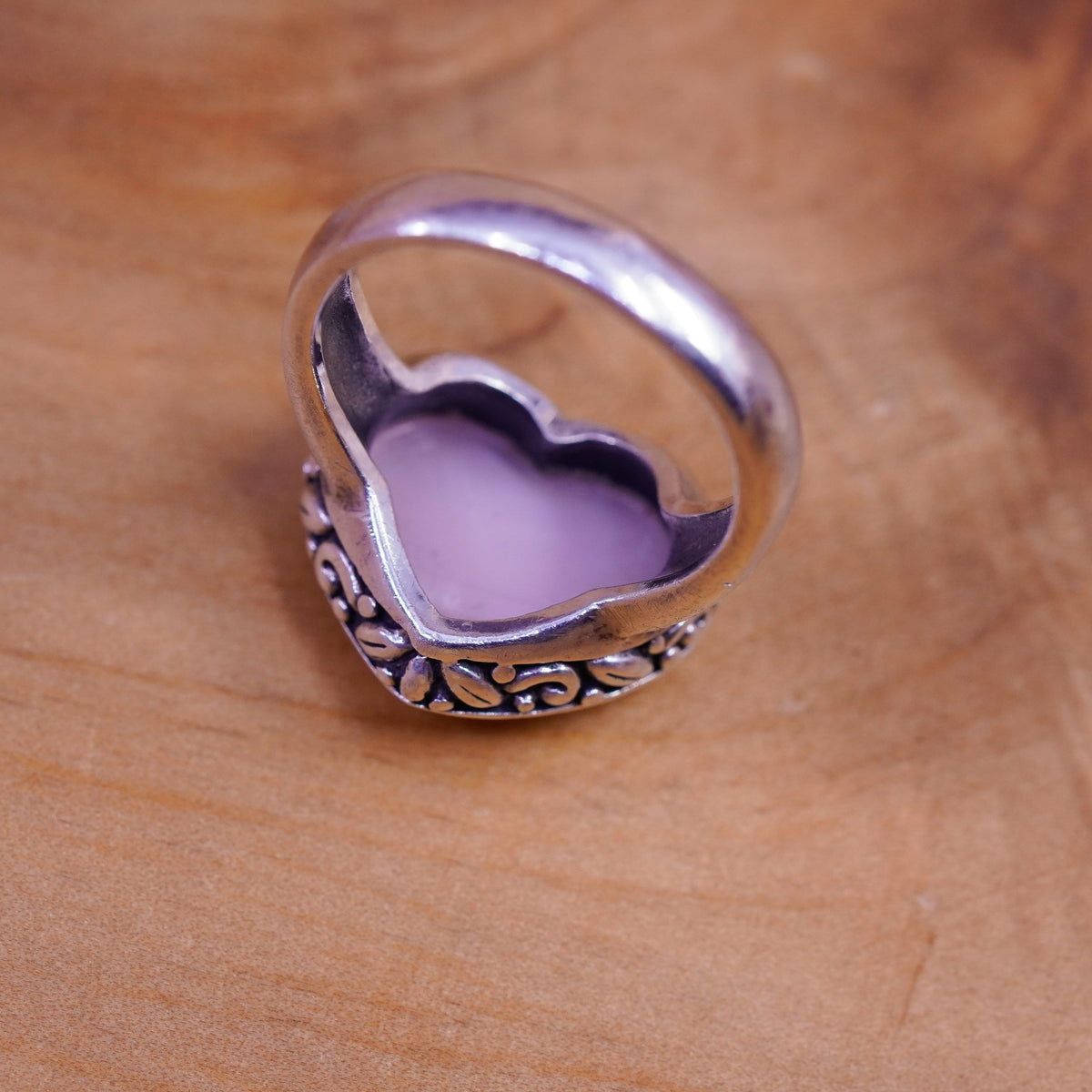 Size 7, vintage Sterling 925 silver handmade ring with pink mother of pearl
