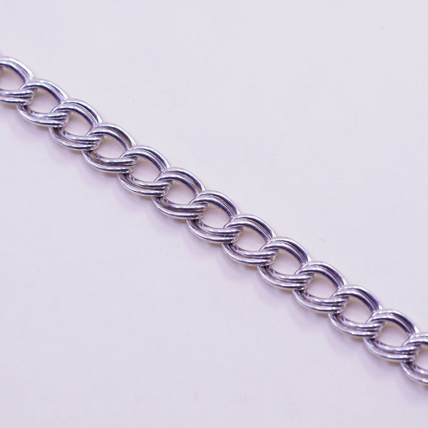 7”, 7mm, Vintage sterling silver double curb bracelet, 925 chain