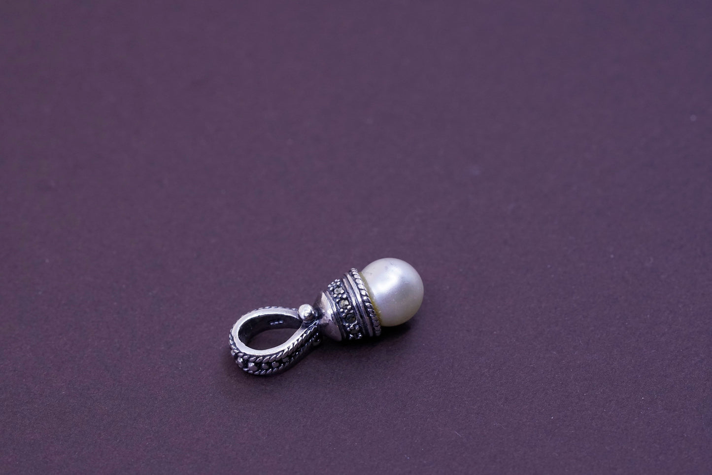 vtg Judith jack sterling 925 silver handmade pendant with marcasite and pearl