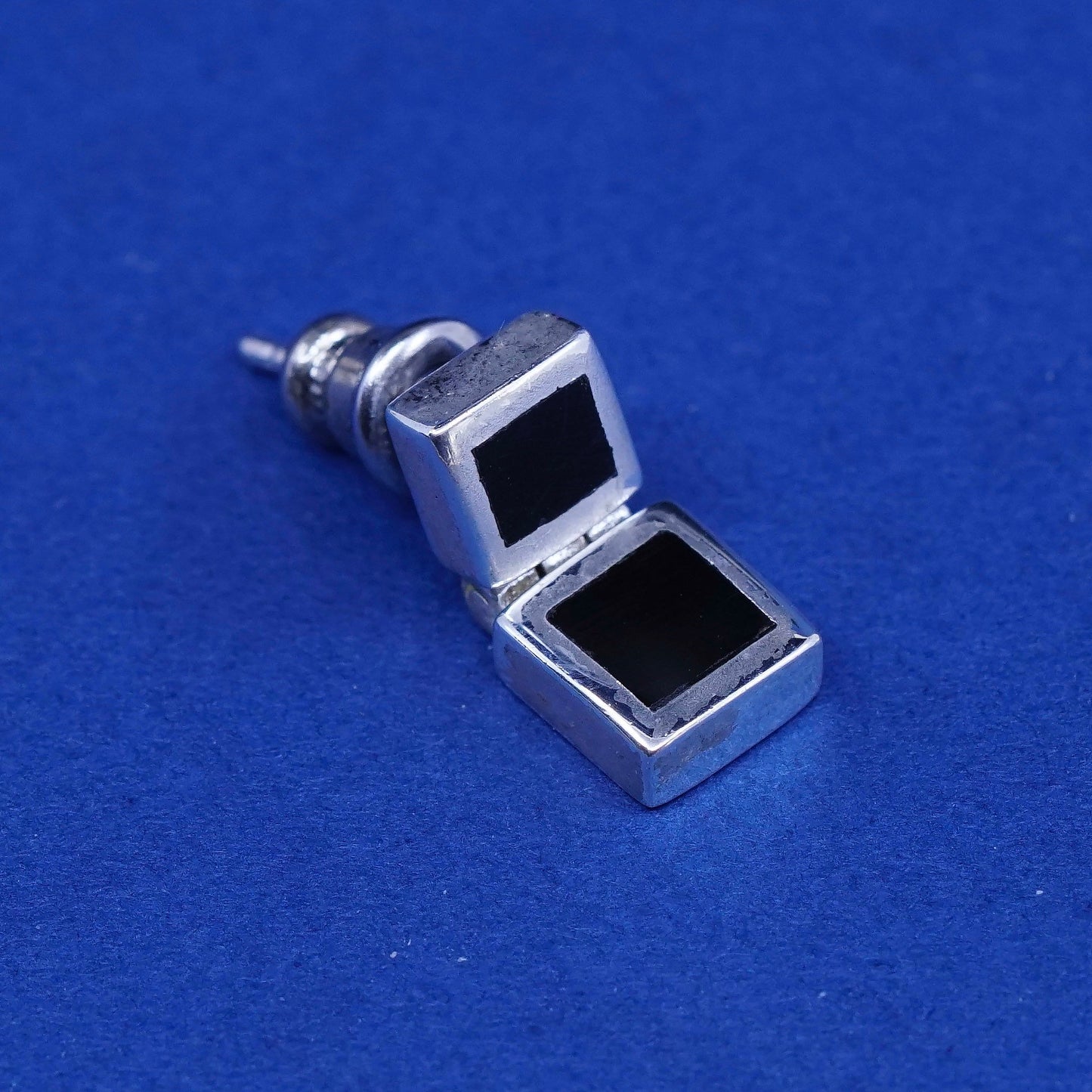 Vintage Sterling silver handmade Square earrings with obsidian