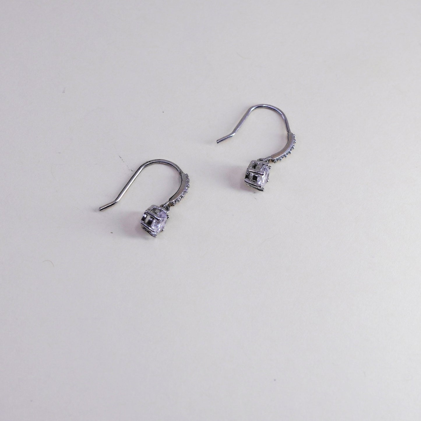 Vintage Sterling 925 silver handmade earrings, Cz dangles