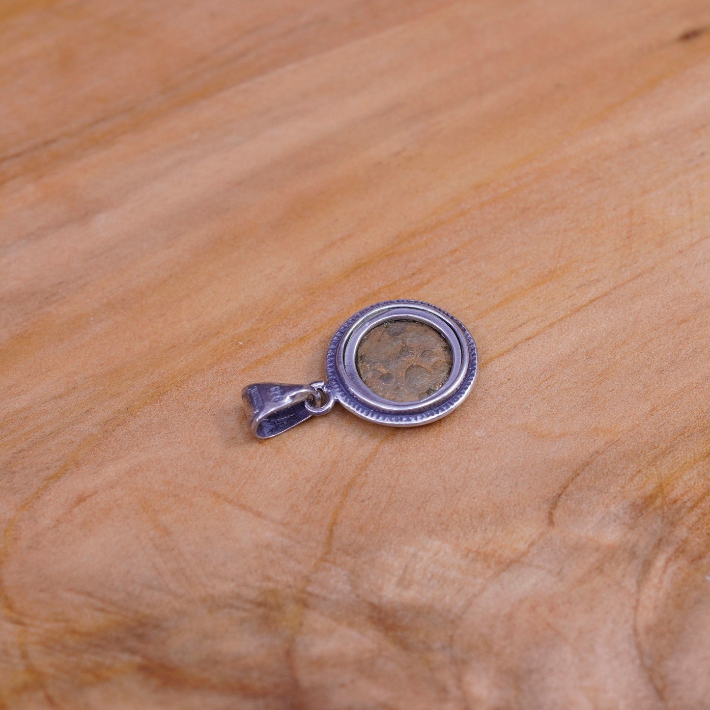 Vintage restoration copper with sterling 925 silver circle pendant charm