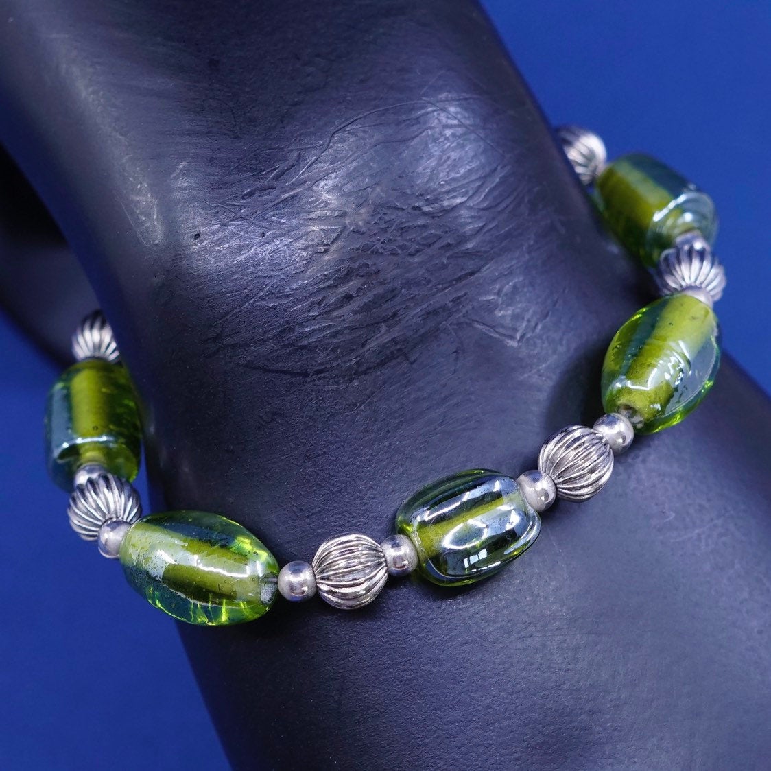 7", handmade sterling silver bracelet, 925 toggle closure w/ foiled glass beads
