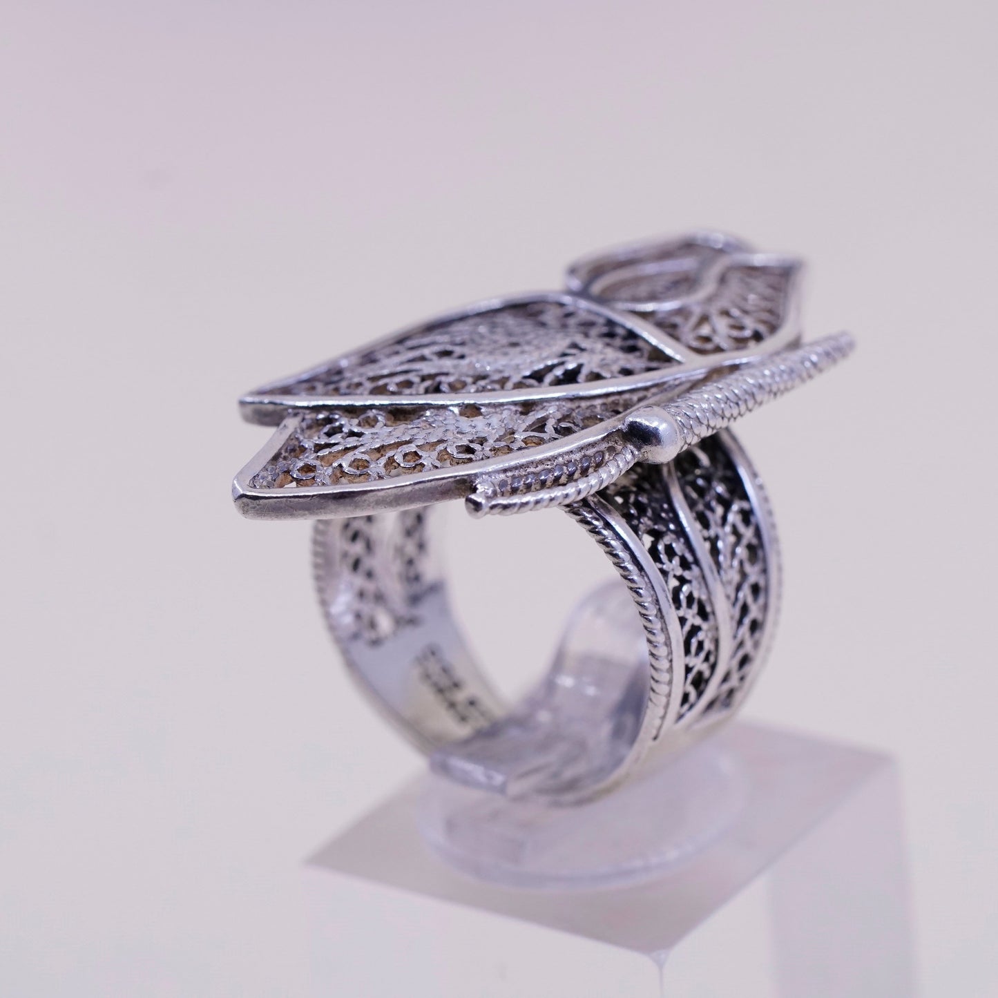 sz 7.25, Turkey DGS sterling silver handmade ring, 925 filigree butterfly band