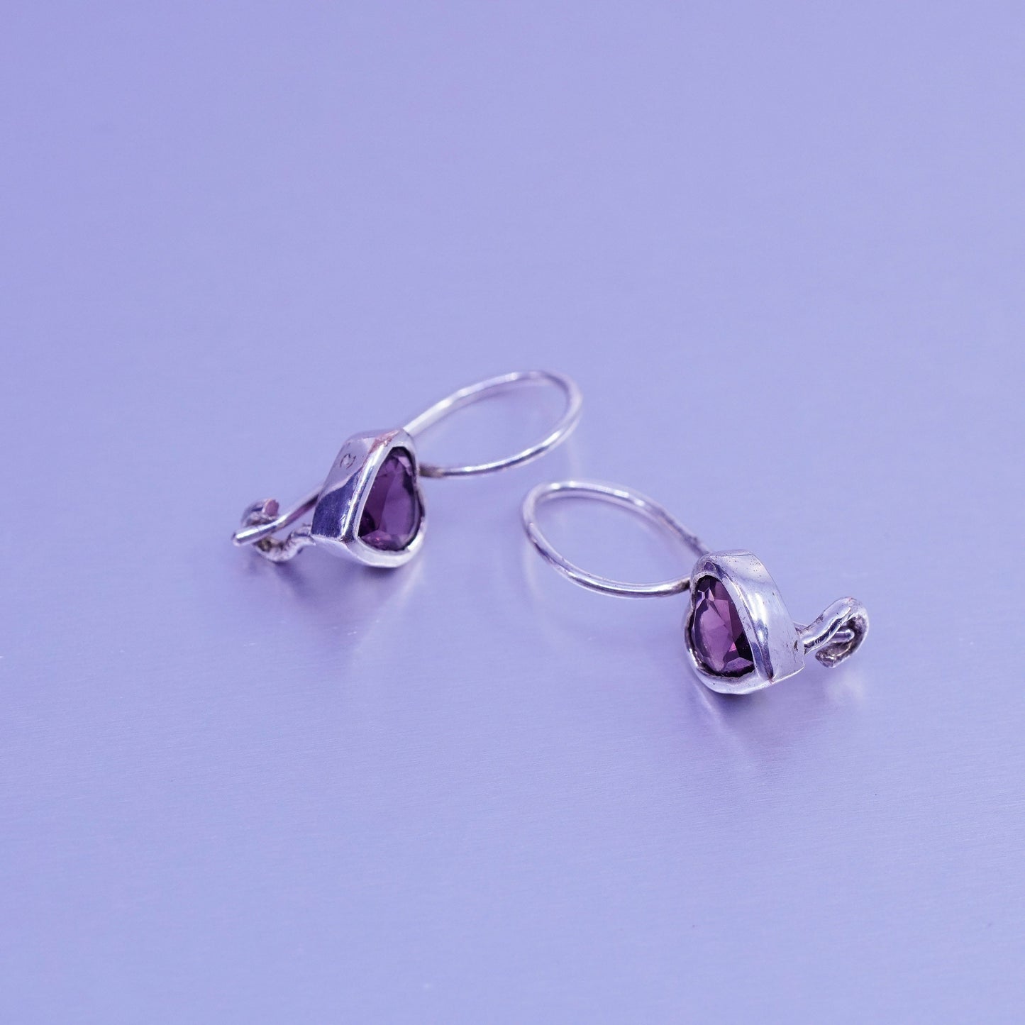 Vintage Sterling 925 silver earrings with heart amethyst