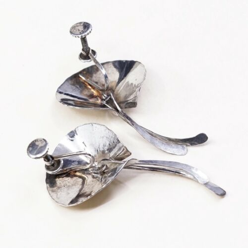 Vtg Modern Sterling 925 Silver Handmade Screw Back Earrings, Stamped Sterling