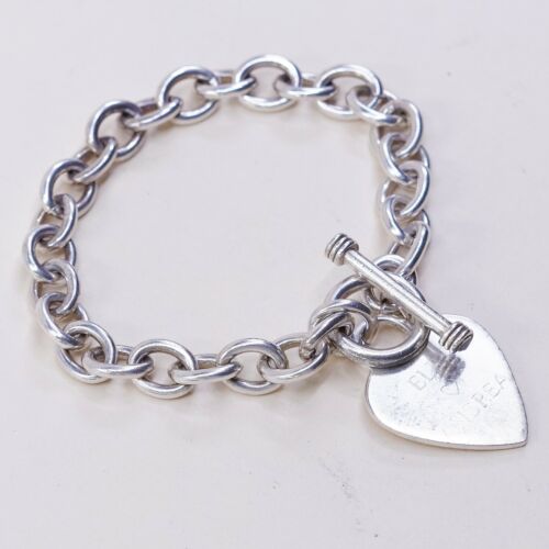 6.5” 8mm, Vintage Sterling Silver Handmade Bracelet, 925 chain w/ heart charm